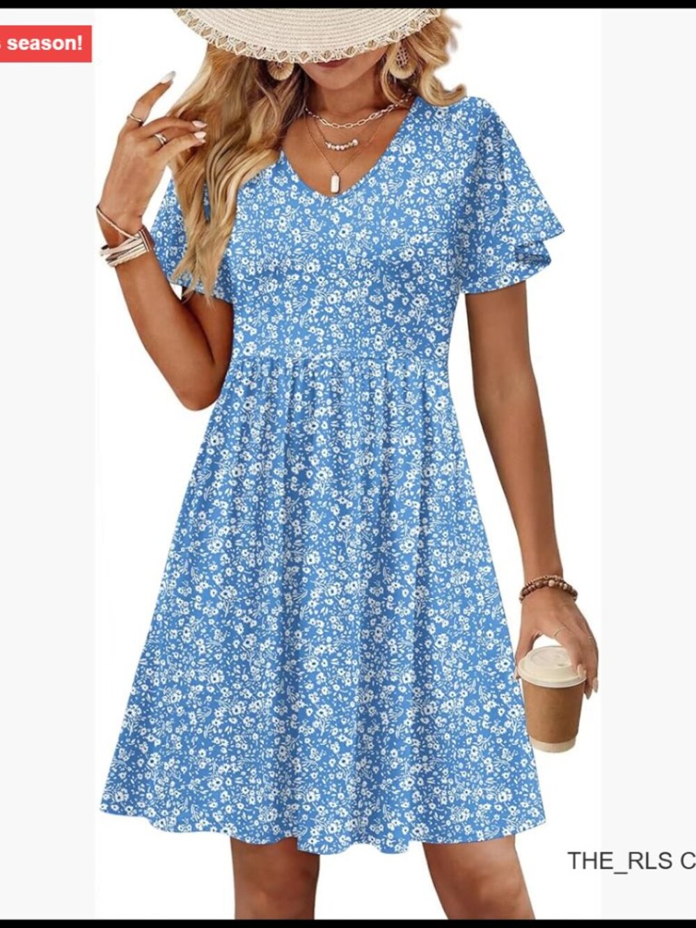 Polyester Spandex Floral Ruffle Short Sleeve V-Neck A-Line Mini Dress